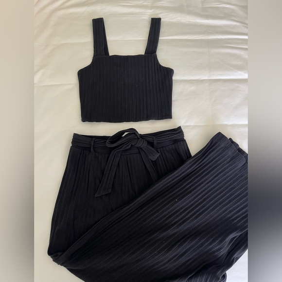 American Eagle Outfitters Pants - American Eagle Black Ribbed 2 Piece Crop Top and Pants Set